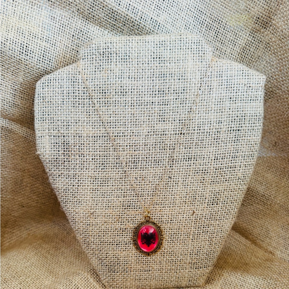 Gold and Pink Pendant Necklace